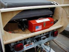 trailering in to the M&M Classic; the toolbox, back seat, and speakers